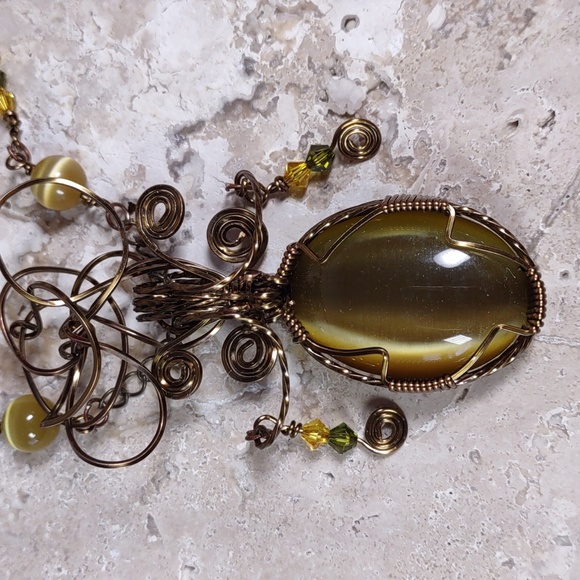 Copper Wire Wrapped Stone Pendant - Picture 4 of 7